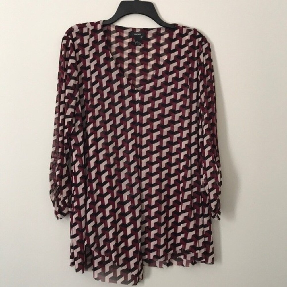 Alfani Geometric Print V-neck Blouse Burgundy Size L / XL
